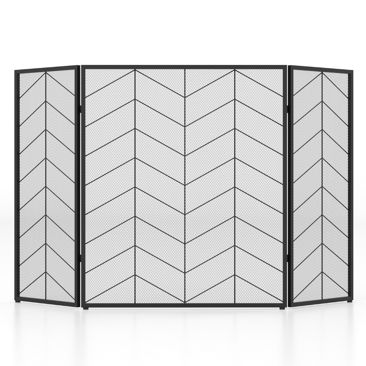 3-Panel Folding Spark Guard with Chevron Herringbone Pattern