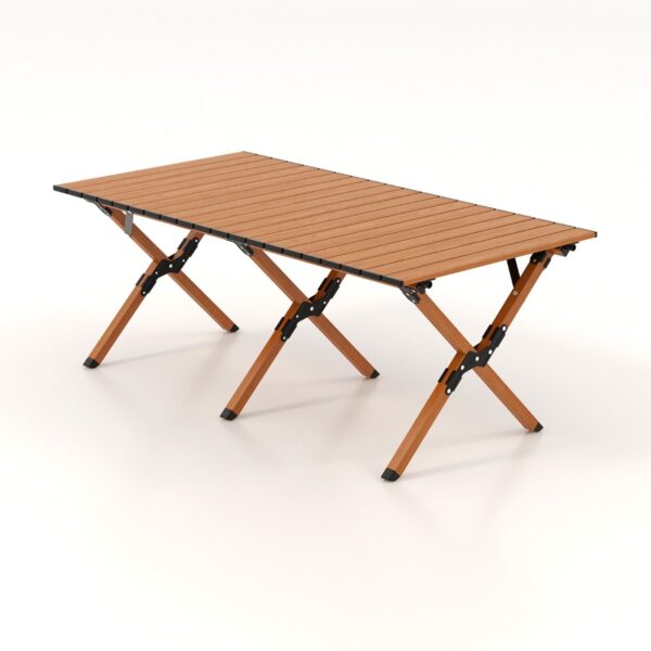 Folding Aluminum Camping Table with Wood Grain and Carry Bag for Camping Picnic-Natural