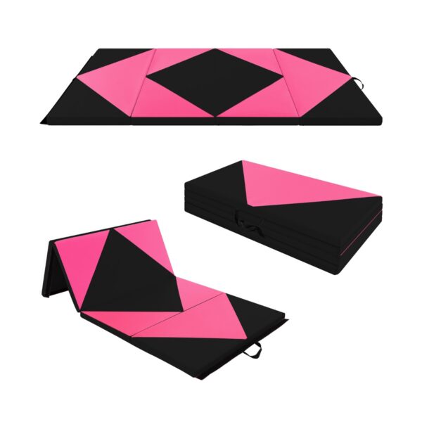 240cm PU Leather Folding Gymnastics Mat-Pink & Black