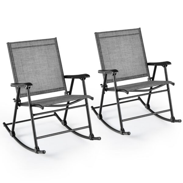 Folding Rocking Chair Set of 2 with Breathable Seat Fabric and Sturdy Metal Frame-Brown