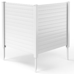 2 Panels Outdoor Picket Privacy Fence with 3 Stakes for Garden Patio Lawn-White
