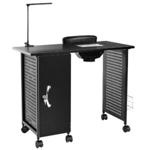 Mobile Manicure Nail Table with Electric Downdraft Vent and Adjustable LED Lamp-Black