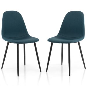 Upholstered Dining Chairs Set of 2 with Metal Legs-Blue