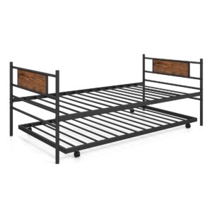 Metal Daybed with Pull-out Trundle and Headboard-Single Size