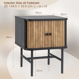 Mid-century Modern Bedside Table with Storage Cabinet and Metal Legs-Black
