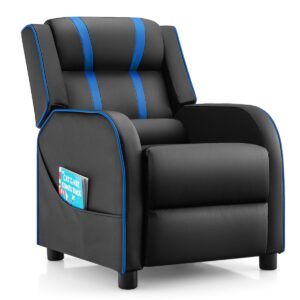 Kids Recliner Chair with Adjustable Backrest Footrest & Side Pockets-Blue