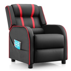 Kids Recliner Chair with Adjustable Backrest Footrest & Side Pockets-Red