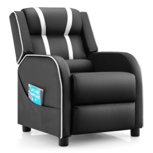Kids Recliner Chair with Adjustable Backrest Footrest & Side Pockets-White