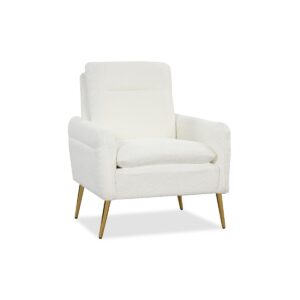 Upholstered Sherpa Armchair with Tapered Metal Legs-White