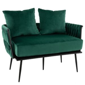 Modern Loveseat Sofa with Woven Back and Arms-Green