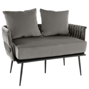 Modern Loveseat Sofa with Woven Back and Arms-Grey