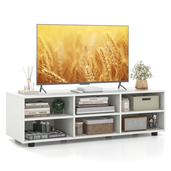 6-Cubby TV Stand TV Console Table with Adjustable Shelves-White