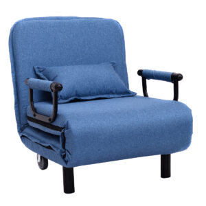 Single Folding Chair Bed with Pillow-Blue