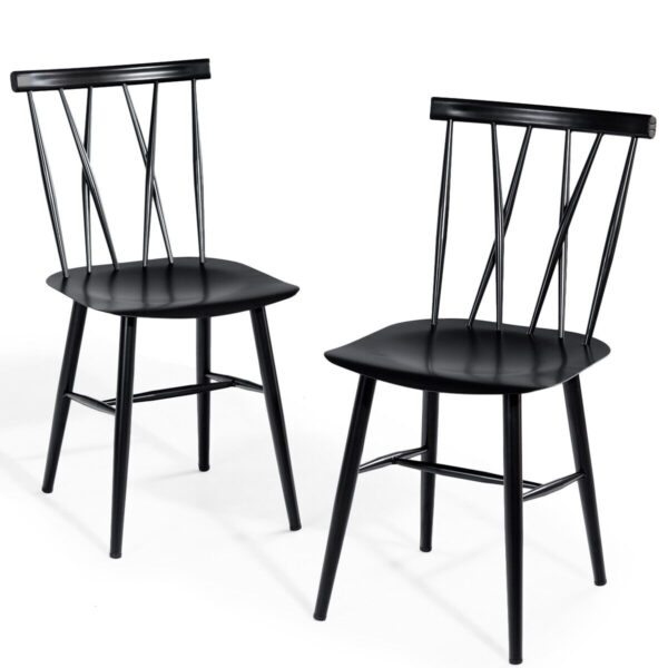 Set of 2 Steel Dining Chairs with Curved Backrest for Restaurant/Cafe