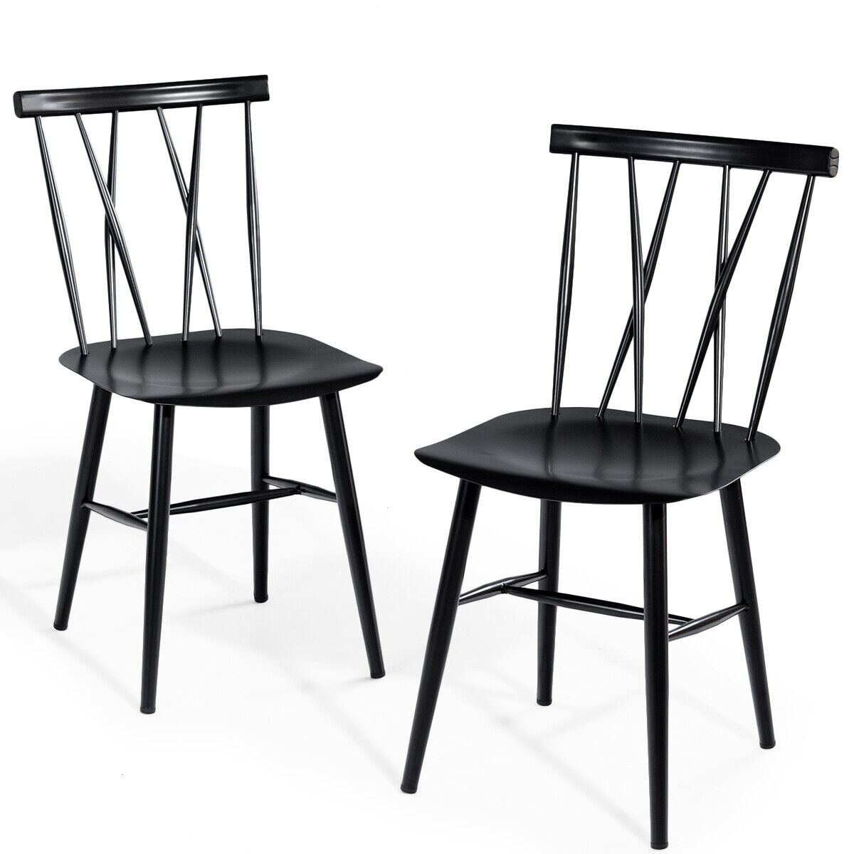 Set of 2 Steel Dining Chairs with Curved Backrest for Restaurant/Cafe