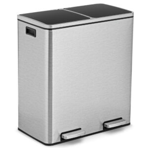 Double Recycle Pedal Bin wth Dual Removable Compartments-Silver