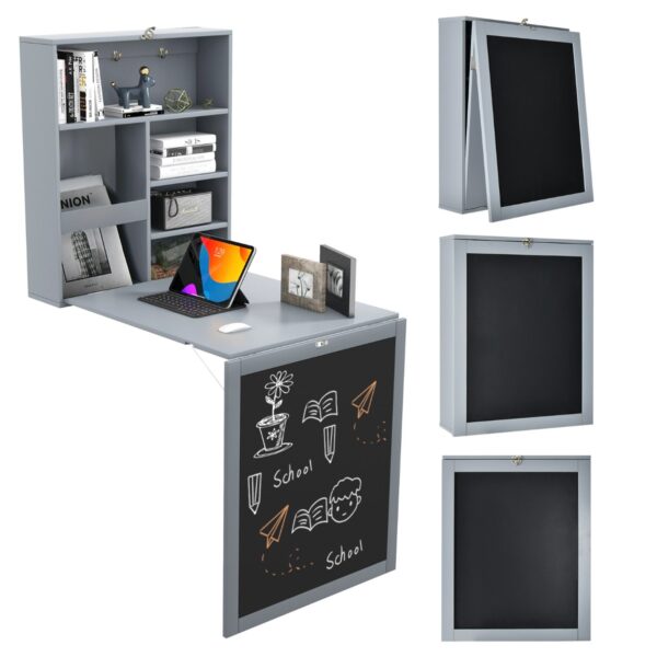 Fold Out Convertible Desk with Chalkboard-Grey