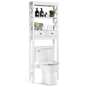 X-Frame Over The Toilet Bathroom Storage Shelf with 2 Drawers
