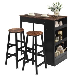 3 Pieces Industrial Kitchen Dining Bar Table Set with 2 Stools-Brown