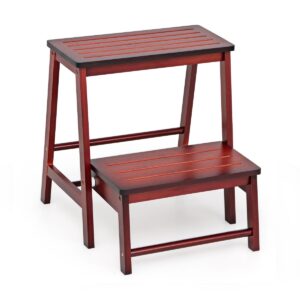 Bamboo Footstool with 2 Steps-Red