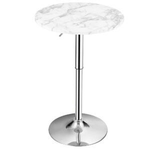 Modern Round Marble Bar Table with Silver Leg and Base-White