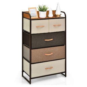Vertical Dresser Storage Tower with Wooden Top and 4/5 Drawers-5 Drawers