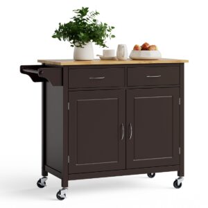 Rolling Kitchen Island Cart Utility Serving Cart with Drawers-Brwon