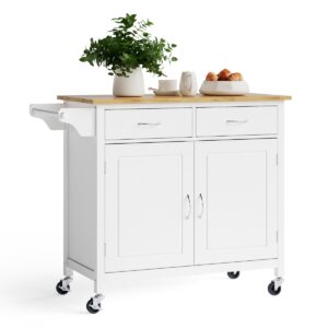 Rolling Kitchen Island Cart Utility Serving Cart with Drawers-White