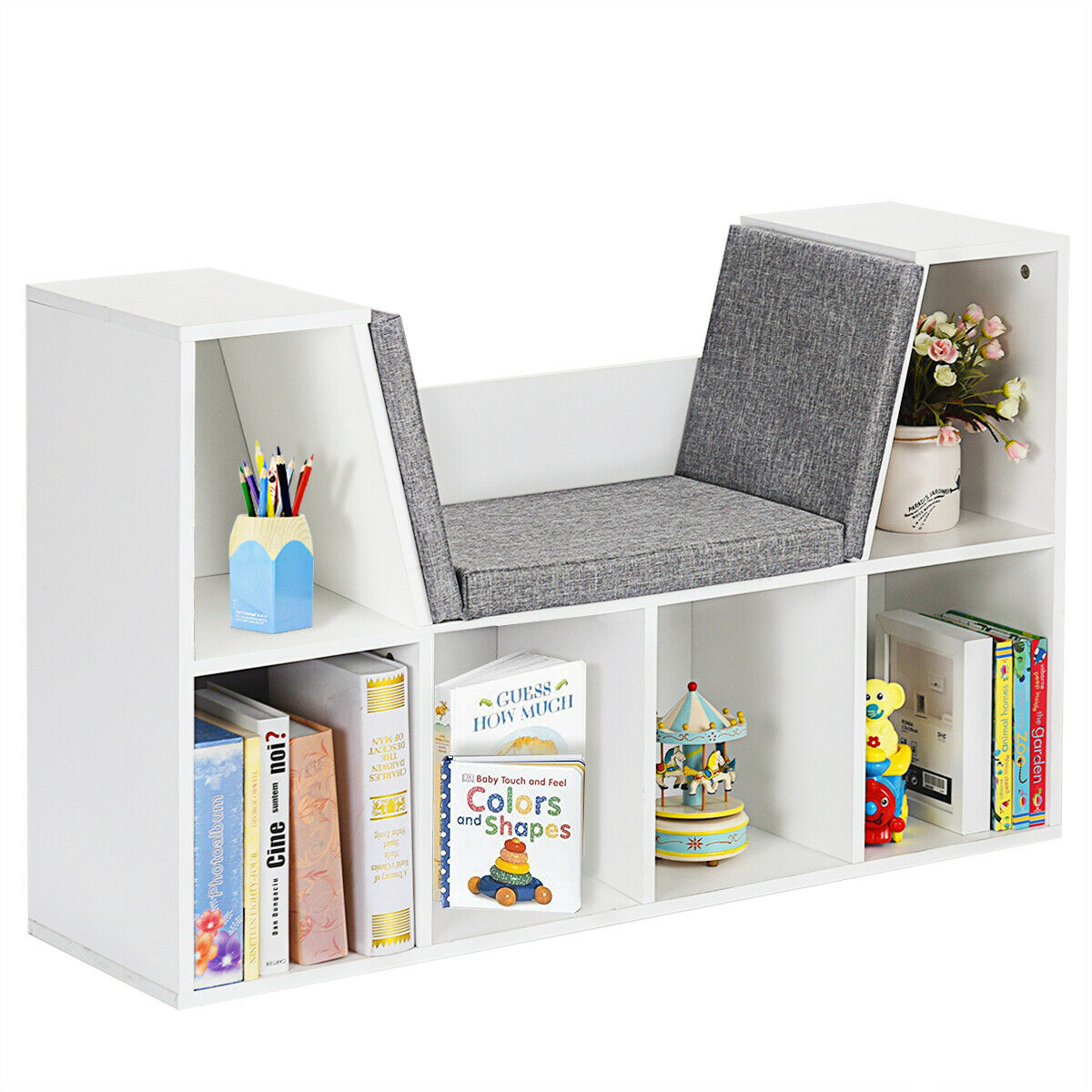 Modern Storage Organizer Cabinet with Seat Cushion-White