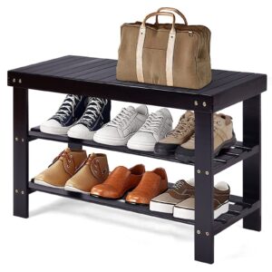 3-Tier Bamboo Shoe Bench for Entryway-Black