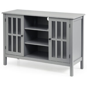 Wooden TV Stand Cabinet with Doors and Storage Shelves-Grey