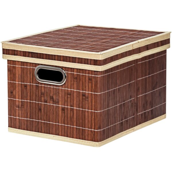 2 Pieces Bamboo Square Storage Basket Organizer with Lid-Coffee