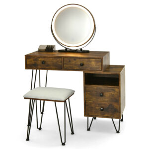 3 Modes Vanity Dressing Table with 3 Color Detachable LED Mirror-Brown