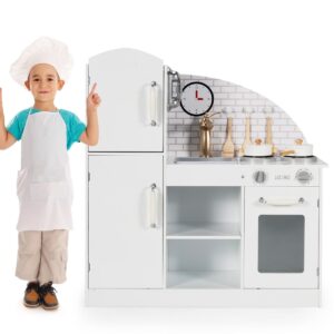 Wooden Kitchen Playset with Cookware Accessories and Faucet