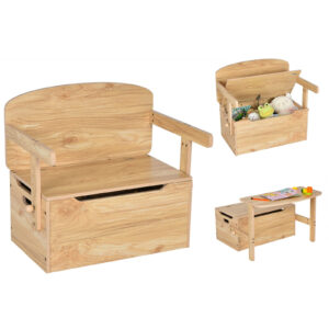 3-in-1 Kids Table and Chair Set with Toy Storage Box-Natural