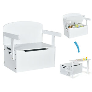 3-in-1 Kids Table and Chair Set with Toy Storage Box-White