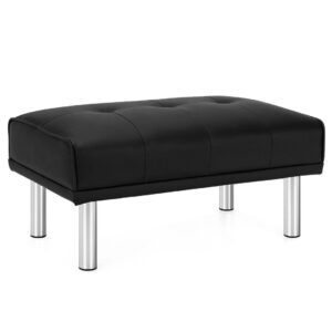 Leather Tufted Upholstered Ottoman Bench for Living Room Entryway-Black