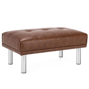 Leather Tufted Upholstered Ottoman Bench for Living Room Entryway-Coffee