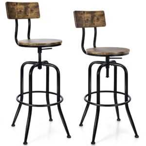 Set of 2 Adjustable Swivel Kitchen Dining Chairs with Ergonomic Backrest-Coffee