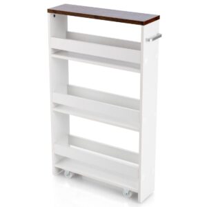 4-Tier Slide-out Rolling Slim Storage Trolley for Kitchen Dining Room-White