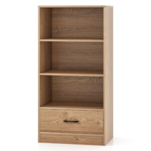 Wooden Storage Bookshelf Cabinet with 3-Tier Open Shelves and Drawer-Natural