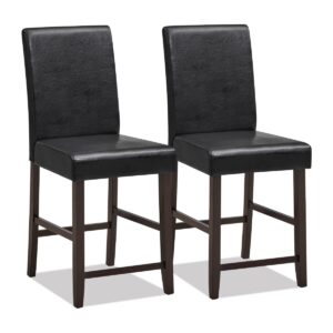 Set of 2 Counter Height Bar Stools with Rubber Wood Legs and Ergonomic Back