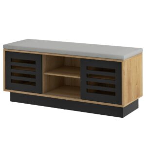 Shoe Bench with 6 Storage Compartments and 3 Adjustable Shelves and Cushion-Natural