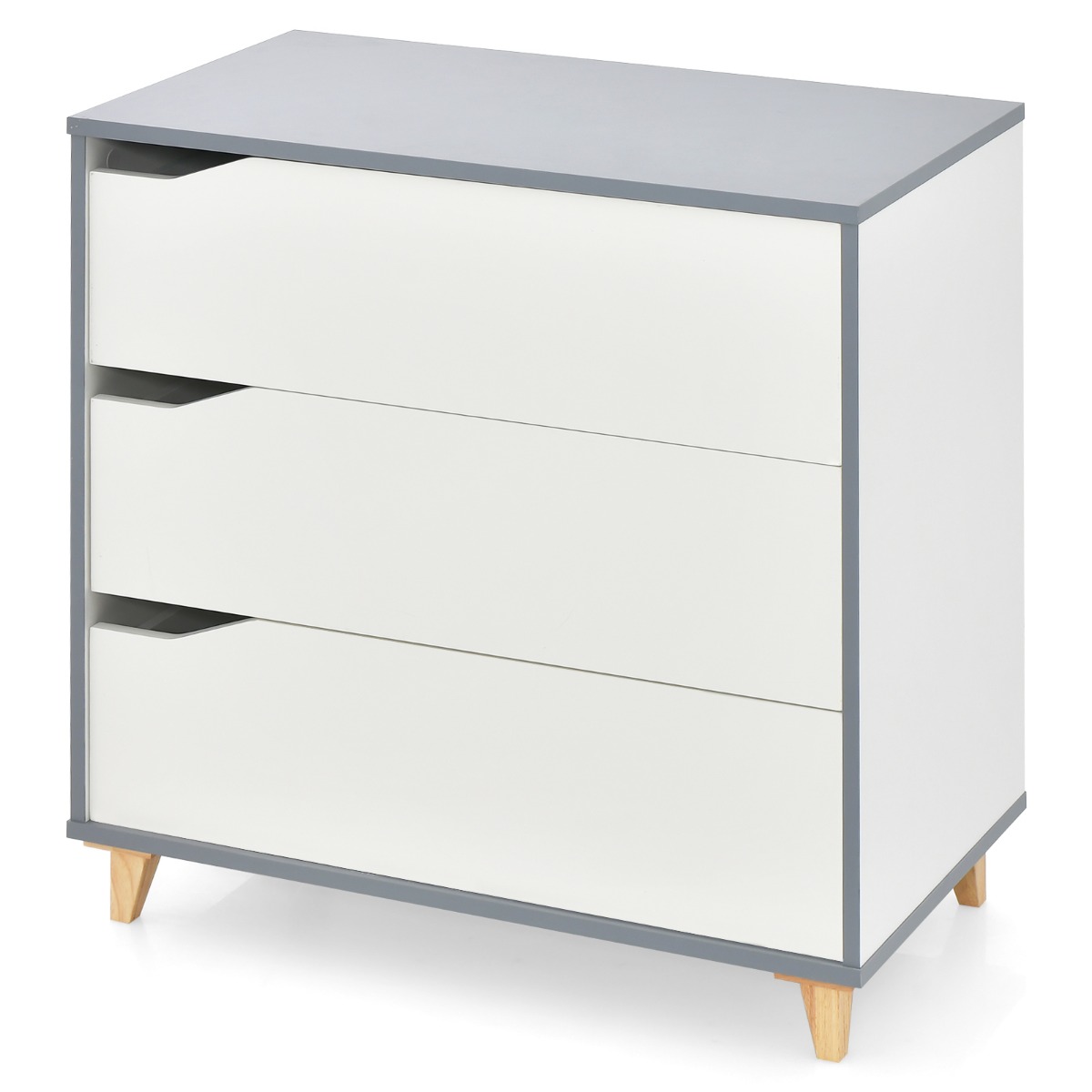 Modern 3 Drawer Chest Dresser with Large Storage Capacity Embedded Handle-White