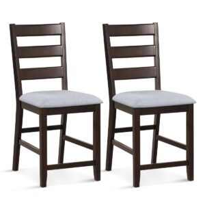2-Piece Counter Height Bar Stool Set with Padded Seat and Rubber Wood Legs-Brown