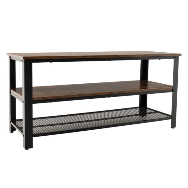 3-Tier TV Stand with Open Storage Shelves and Metal Frame-Rustic Brown