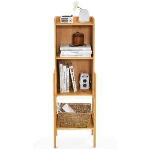 4 Tier Free Standing Tall Bamboo Bookshelf with Legs