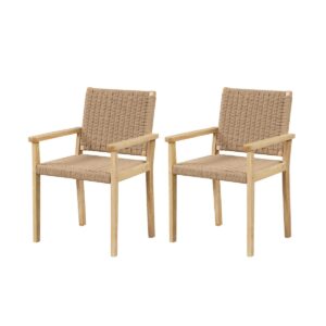 Wood Chair Set of 2 with Paper Rope Woven Seat-Natural