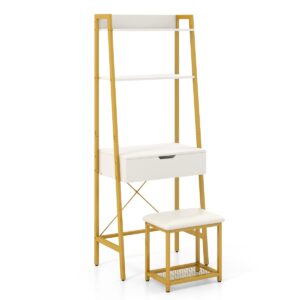 Vanity Table Set with Flip Top Mirror Cushioned Stool-Golden
