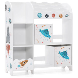 3-tier Kids Bookshelf and Toy Storage Organizer with Book Slots-UFO